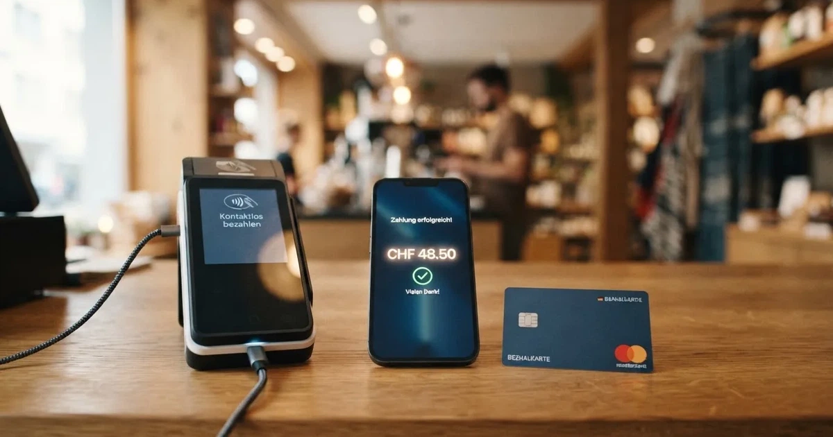 Kartenterminal und Smartphone mit einer ausstehenden Zahlungsbenachrichtigung — 10 franken bonus ohne einzahlung casino