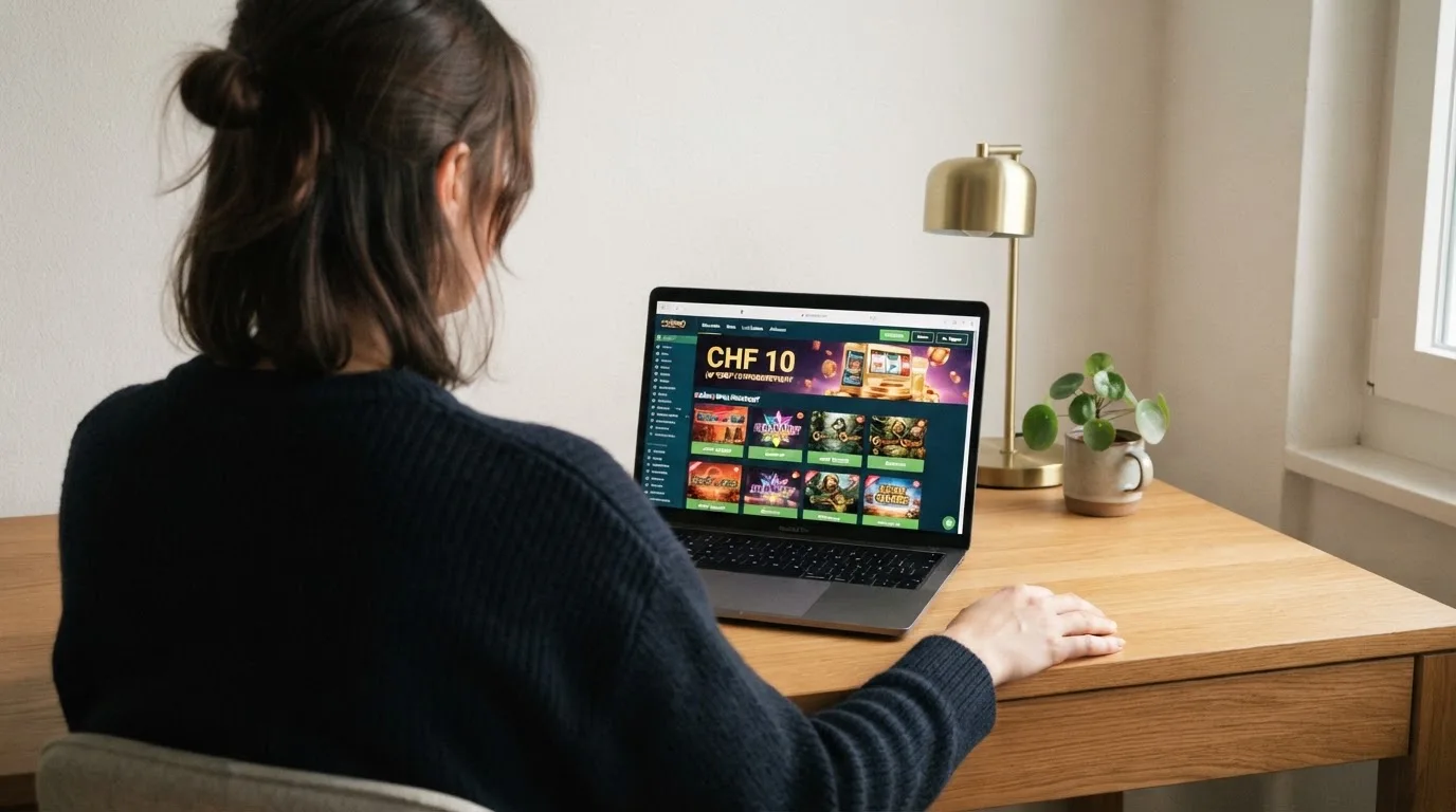Person am Laptop liest eine Übersichtsseite zu Geldspielen im Internet — beste auszahlungsquote online casino