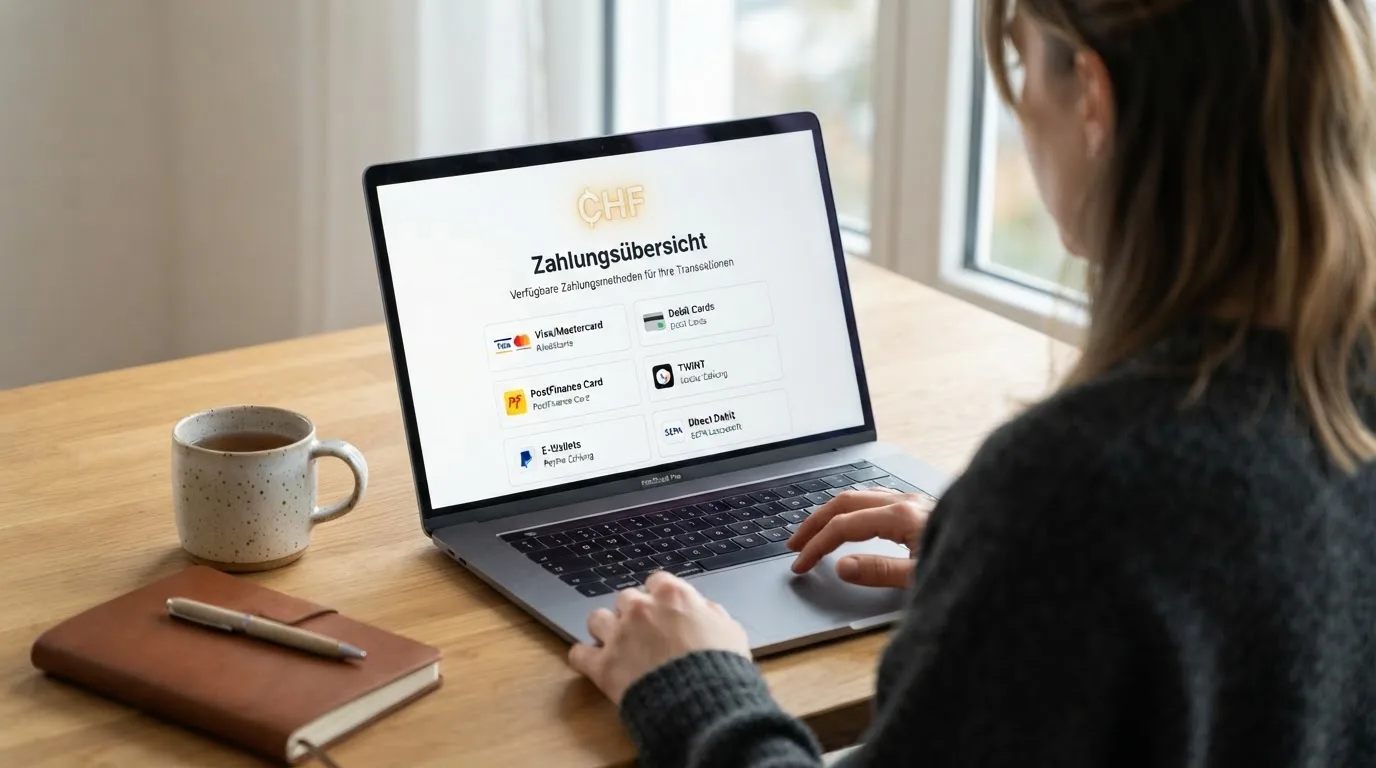 Person am Laptop liest eine Übersichtsseite zu Geldspielen im Internet — beste craps online casinos schweiz