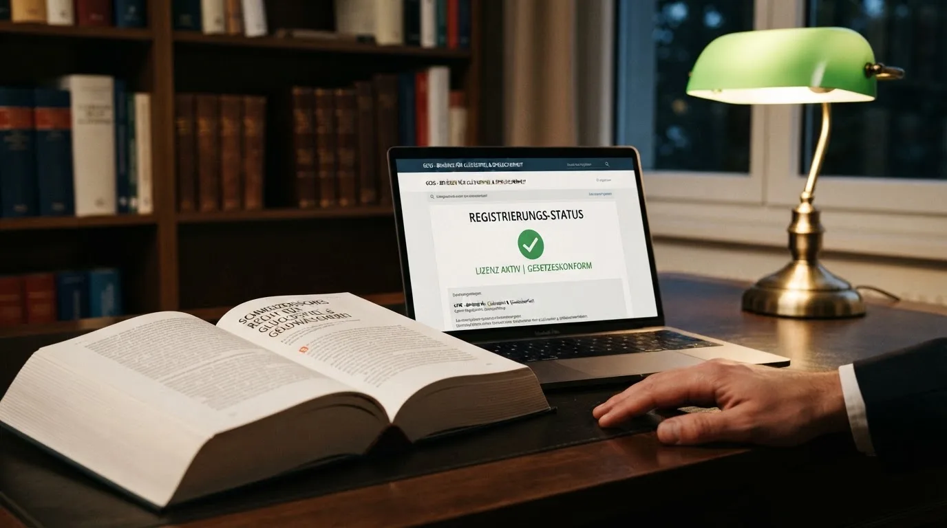 Amtliches Schreiben mit Stempel auf einem Schreibtisch neben einem Gesetzbuch — beste online casino echtgeld app