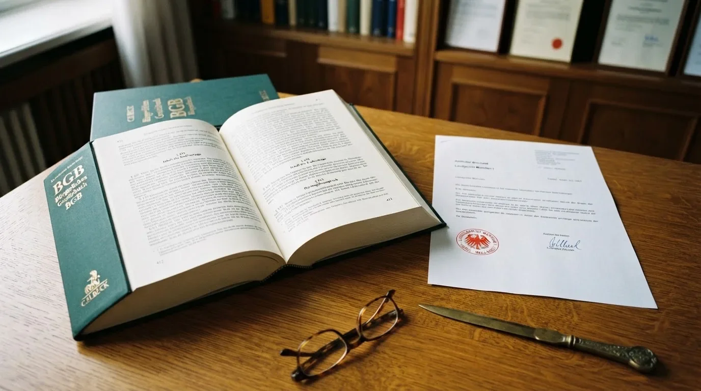 Amtliches Schreiben mit Stempel auf einem Schreibtisch neben einem Gesetzbuch — beste online casino mit cashtocode bezahlen