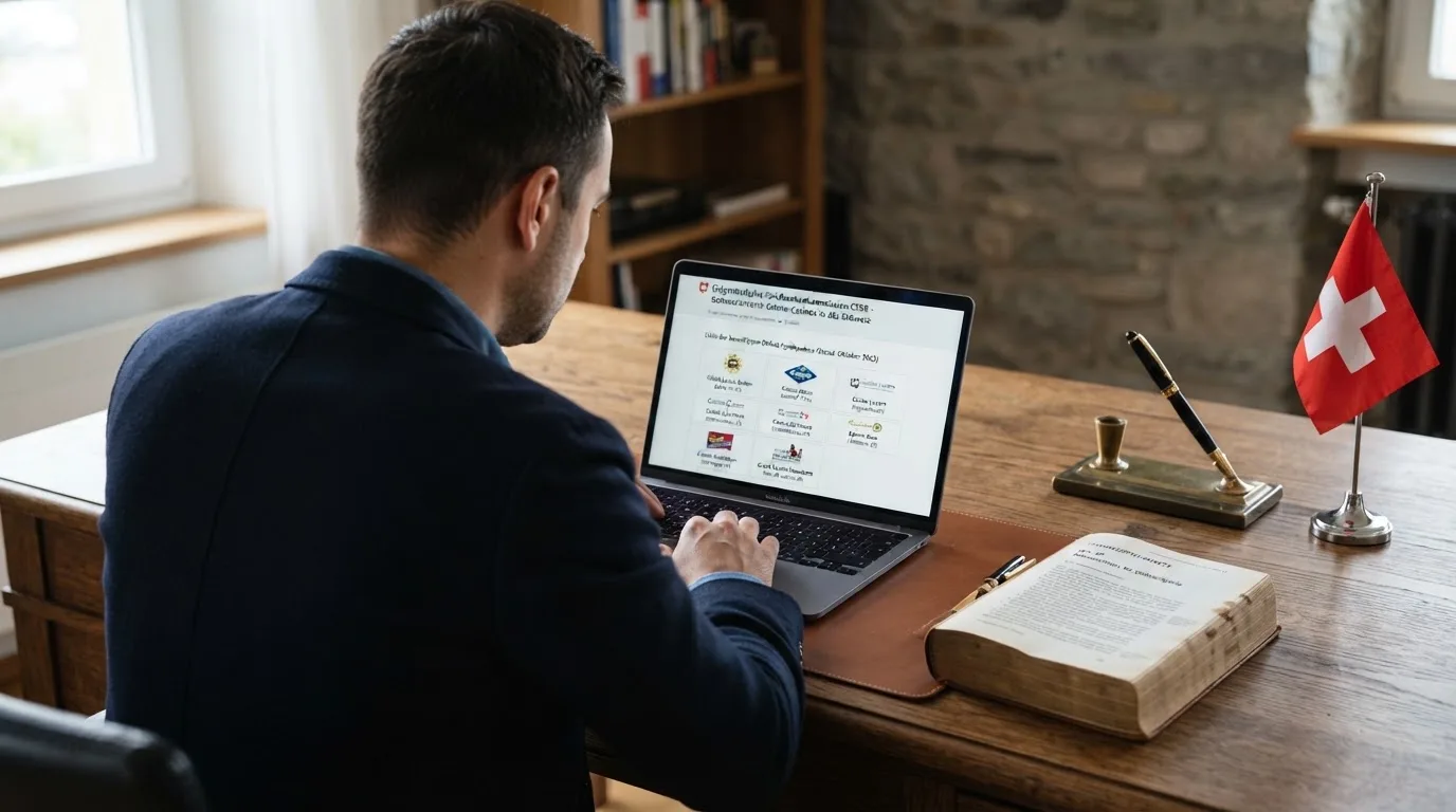 Amtliches Schreiben mit Stempel auf einem Schreibtisch neben einem Gesetzbuch — beste online casino schweiz