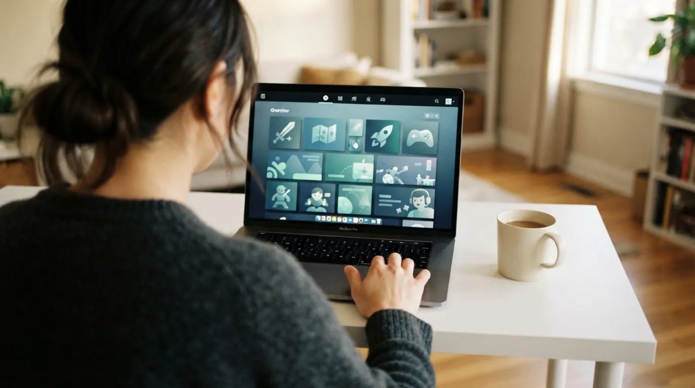 Person am Laptop liest eine Übersichtsseite zu Geldspielen im Internet — beste online casinos ohne verifizierung