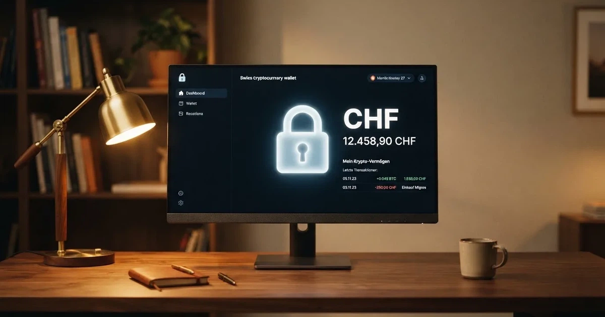 Geöffnete Krypto-Wallet auf einem Monitor mit stilisiertem digitalem Schloss — binance coin casino vergleich