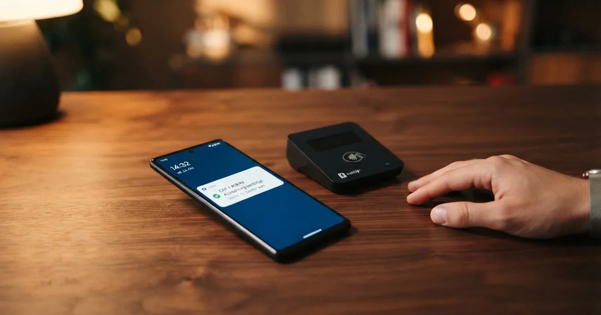 Kartenterminal und Smartphone mit einer ausstehenden Zahlungsbenachrichtigung — handy casino echtgeld bonus ohne einzahlung