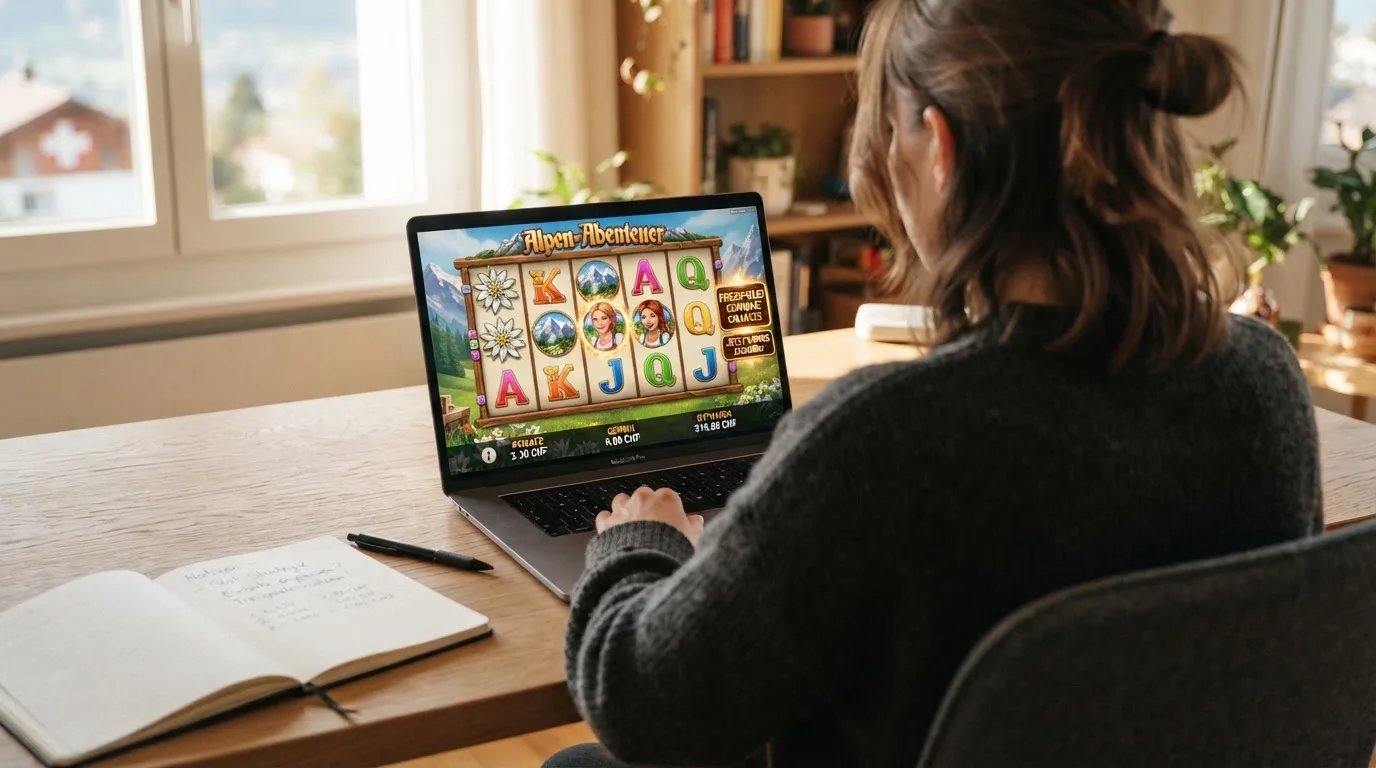Person am Laptop liest eine Übersichtsseite zu Geldspielen im Internet — online casino bonus ohne einzahlung sofort